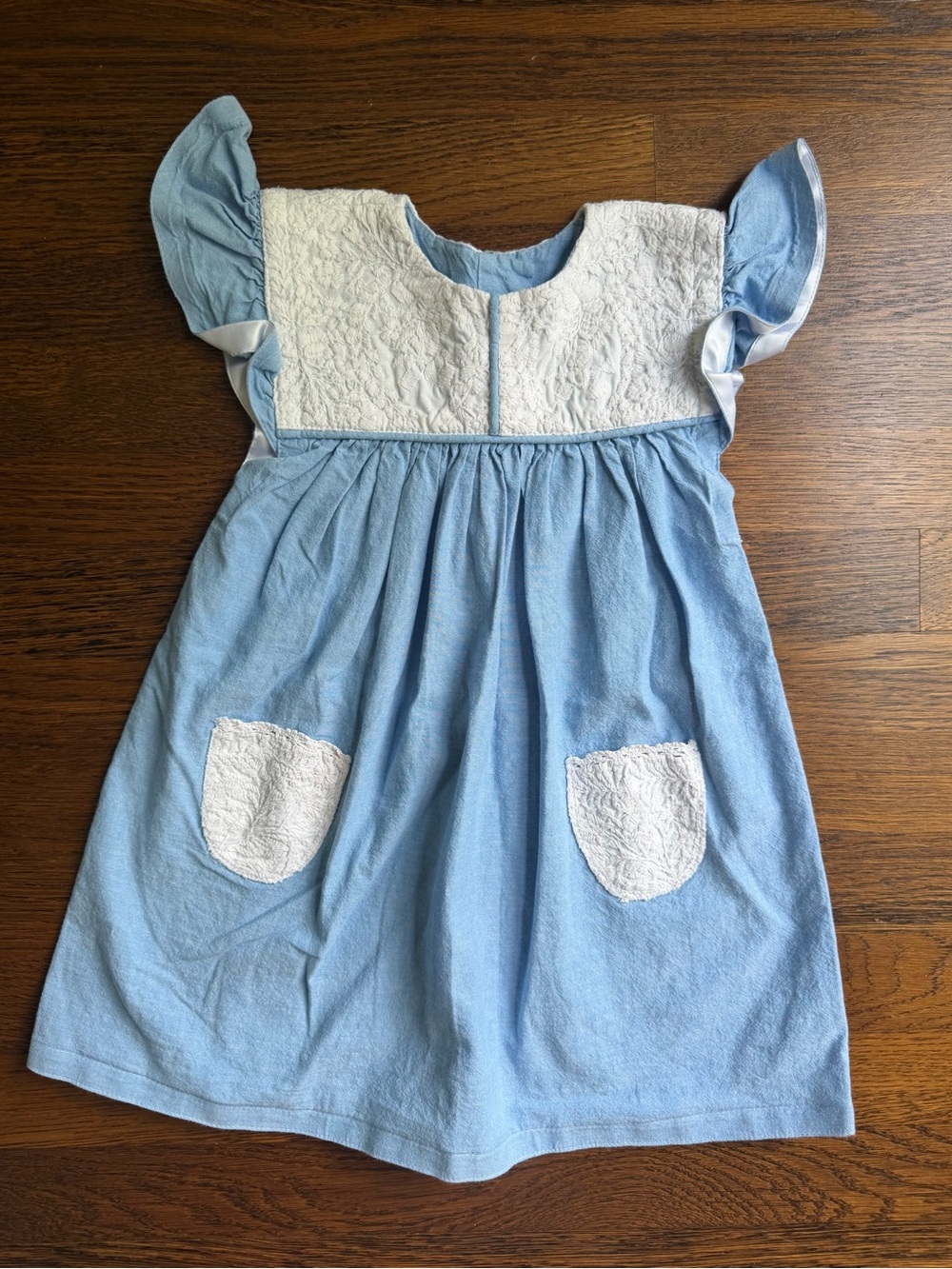 Mi Golondrina Chambray & White Embroidered Girls' Dress 3